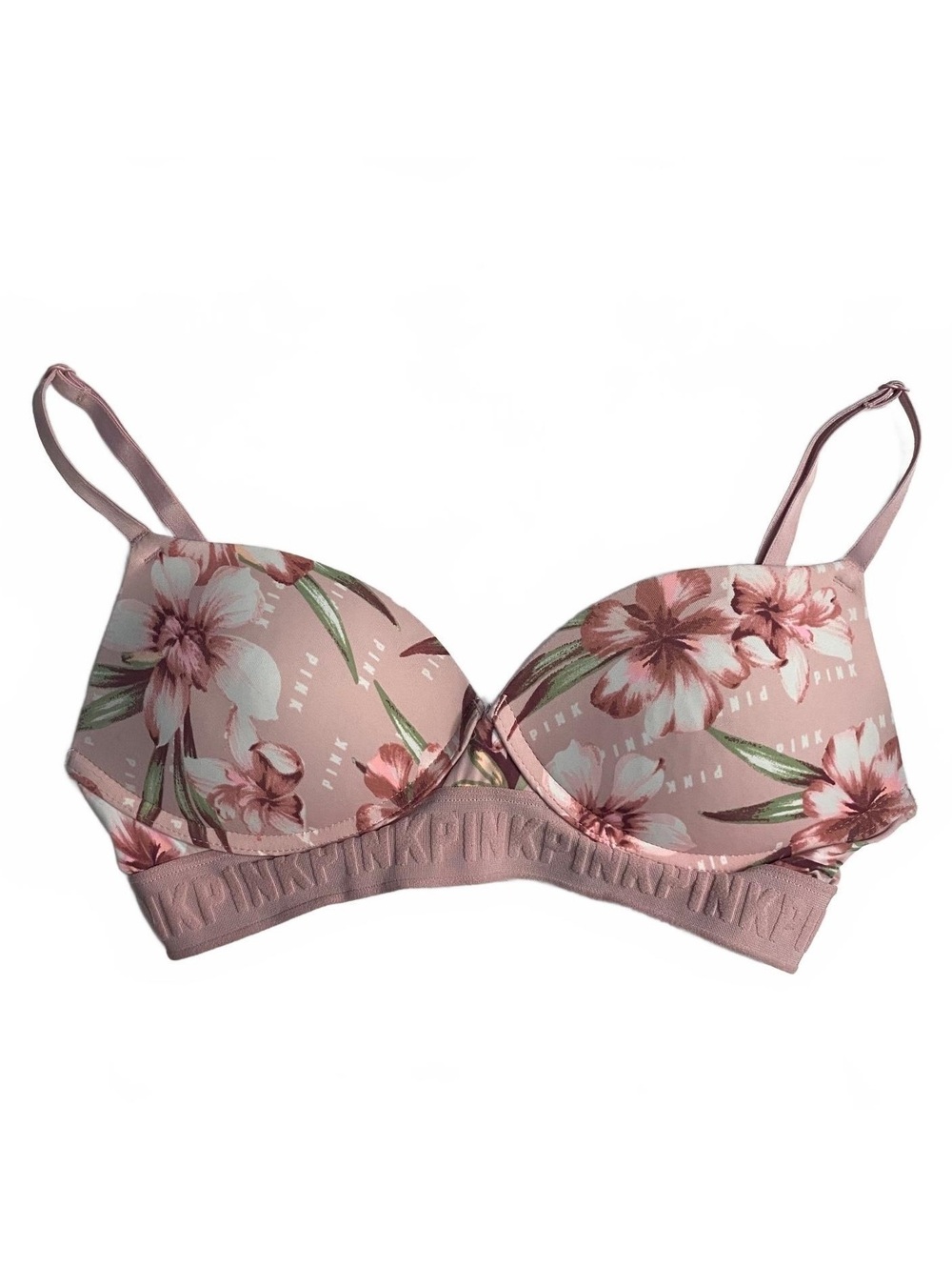 PINK Victoria's Secret Wireless Push Up Bra 34B Floral Pink Everyday Wear